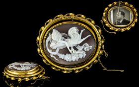 Antique Period Large and Impressive Quality 9ct Gold Swivel / Reversible Shell Cameo and Photo