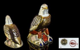 Royal Crown Derby Large Hand Painted Imari Paperweight Figure ' Bald Eagle ' Gold Stopper.