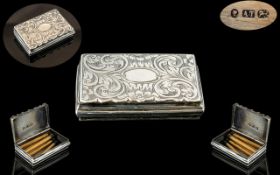 Mid Victorian Period Sterling Silver Vesta Case, Filled with Original Matches, Gilt Interior of