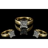 18ct Gold - Attractive Diamond Set Ring, Solid Shank.