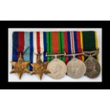 World War II Set of 5 Military Medals with Ribbons, Awarded to LT. N.G.C. Thompson RA with Dog Tags.