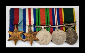 World War II Set of 5 Military Medals with Ribbons, Awarded to LT. N.G.C. Thompson RA with Dog Tags.