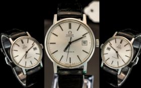 Gents Omega Automatic Wristwatch Silvered Dial, Baton Numerals, Center Seconds And date Aperture,