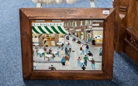 Tony Newton, 'Cafe Anglais', acrylic on board, framed in a wide wood frame, measures overall 23''