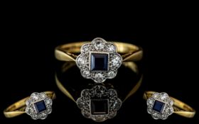Art Deco Period 18ct Gold and Platinum Sapphire and Diamond Set Ring. Marked Platinum and 18ct to