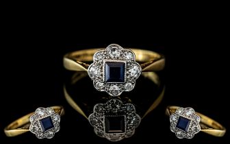 Art Deco Period 18ct Gold and Platinum Sapphire and Diamond Set Ring.