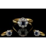 Art Deco Period 18ct Gold and Platinum Sapphire and Diamond Set Ring.