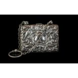 Ladies Heavy Embossed Silver Purse. Fully Hallmarked. Maker J. C. P & Co. Approx Size 7 by 5 cms.