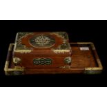 Chinese Hardwood Box And Cover With Brass Strapwork Throughout, Together With Matching Tray,