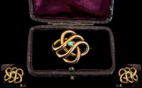 Ladies Victorian Period Attractive 9ct Gold Brooch Set with Single Stone Turquoise to Centre.