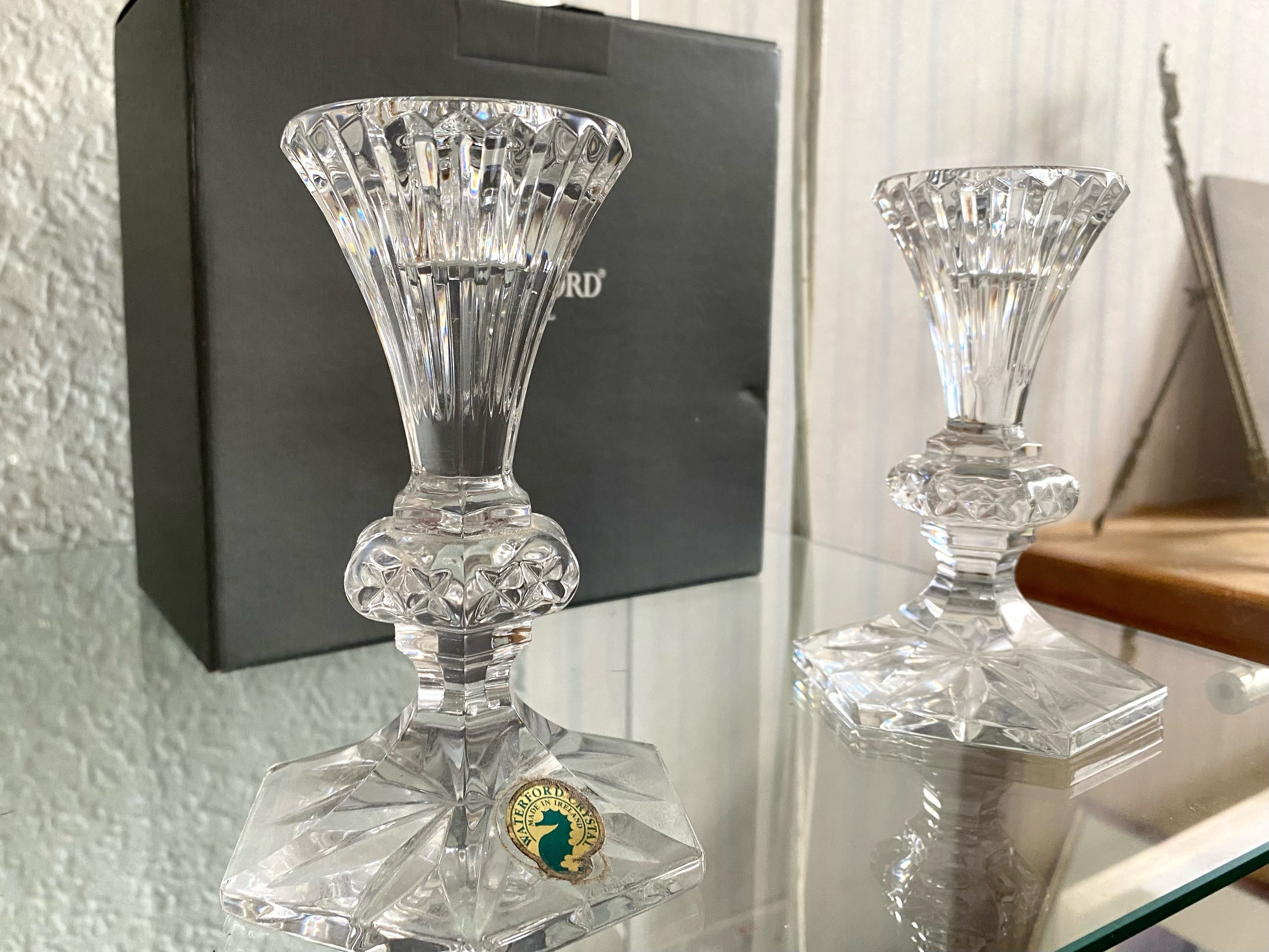 A Pair of Waterford Crystal Candlesticks, in original box, measure 5'' high. - Image 2 of 2