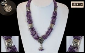 Early to Mid 20th Century Middle Eastern - Stunning Sterling Silver and Amethyst Set Necklace.