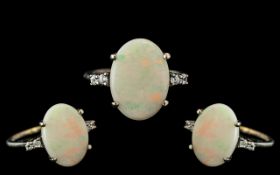 Opal Ring Set In White Gold. Large Opal Approx 10 Ct, Set In White Gold. Fully Hallmarked for Gold.