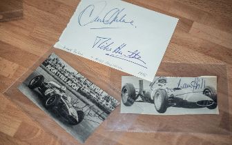 Motor Racing Autographs on Pictures ( 2 ) Graham Hill and Jack Brabham + On a Page Mike Hawthorn