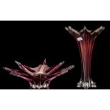 Two Pieces of Murano Glass comprising a red glass tall vase,