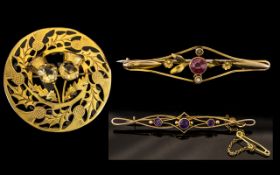 A Fine Trio of Antique Period 9ct Gold Stone Set Brooches ( 3 ) All Marked 9ct - 9.375.