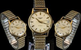 Gents 9ct Gold Longines Ultronic Wristwatch, Champaign Dial, Baton Numerals,