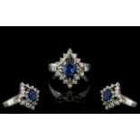 Ladies - Superb 18ct White Gold Diamond and Sapphire Set Dress Ring, Excellent Design. Marked 18ct