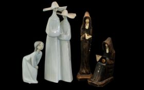 Lladro Figurines. Comprises 1/ Two Nuns Figurine. Approx 13 Inches High. 2/ Girl In Nightdress