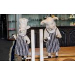 Novelty Ex Shop Displays - ( 2 ) Butchers Pigs of Humours Form, Both on a Large Wooden Stand,