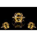 9ct Gold Attractive Single Stone Citrine Set Ring, From the 1970's Period.