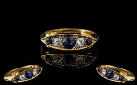 18ct Gold - Attractive Diamond and Sapphire Set Ring. Excellent Design / Setting. Sapphires and