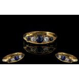 18ct Gold - Attractive Diamond and Sapphire Set Ring. Excellent Design / Setting.