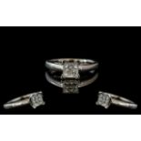 14ct White Gold Pleasing Diamond Set Dress Ring of Square Form. Marked 14ct to Interior of Shank.