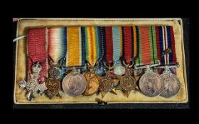 WW1 & WW2 MBE Group Of Miniature Medals On Bar, Stitched Name To Reverse For C Gordon Harper,