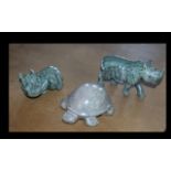 Animal Soapstone Figures ( 3 ) In Total. Comprises 1/ Hippo, Size Approx 9 by 6 cms.