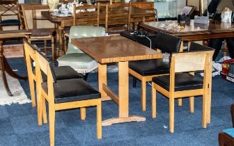 Retro 1970's Style Kitchen Table and black faux leather upholstered bench chairs which can be