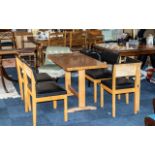 Retro 1970's Style Kitchen Table and black faux leather upholstered bench chairs which can be