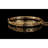 Edwardian Period 1902 - 1910 Attractive and Good Quality 9ct Gold Hinged Bangle Set with Diamonds