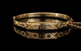 Edwardian Period 1902 - 1910 Attractive and Good Quality 9ct Gold Hinged Bangle Set with Diamonds