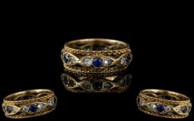 Antique Period - Superior and Exquisite 18ct Gold Sapphire and Diamond Set Band Ring.