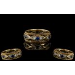 Antique Period - Superior and Exquisite 18ct Gold Sapphire and Diamond Set Band Ring.