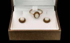 Ladies 9ct Gold and Opal Earrings & Ring Set. Very Elegant and Petite Form. Ring Size ( K ) Small.
