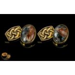 Scotish ' Iona ' Signed Pair of Gents Cufflinks, Set with Multi-Coloured Stones with Celtic Design.