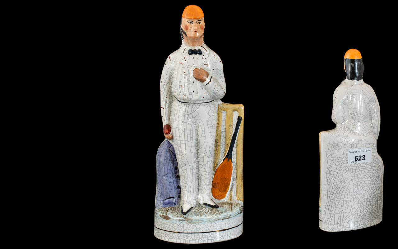 Staffordshire Style Ceramic George Parr Figure of a Cricket Player, measures 10'' tall, in good