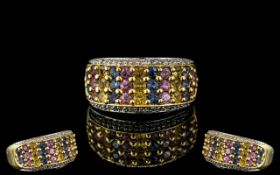 14ct Gold Attractive Multi-Semi Precious Stones and Diamonds Set Dress Ring.