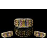 14ct Gold Attractive Multi-Semi Precious Stones and Diamonds Set Dress Ring.