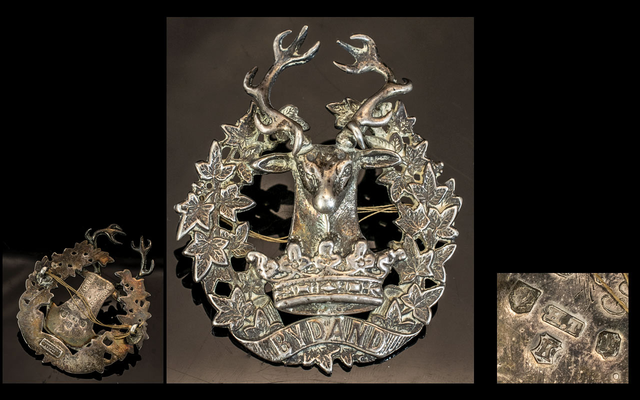 World War I - Scottish Sterling SIlver Large Cap Badge for the Gordon Highlanders Reg C.G.