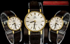 Omega Geneve Ladies 18ct Gold Plated Mechanical Wrist Watch, With Original Omega Leather Strap,