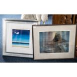 Collection of Three Framed and Glazed Water Colours, depicting a blue sea scape, a harbour scene,