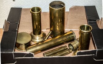 Quantity of Trench Art Items, comprising 9" tall, 7" tall, 6.5" tall, 5" tall, a pair of 4.