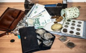 Box of Assorted Coins & Notes, for sorting.