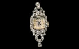 Bulova - 17 Jewels Ladies Mechanical 1930's Platinum Diamond Set Watch Head / Case, No Watch Strap.