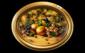 Royal Worcester Ex-Artist J.F.Smith Signed Painting ' Fallen Fruits ' Still Life. Apples, Berries