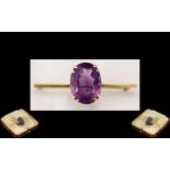 Antique Period Attractive Large Amethyst Set Brooch. Marked 9ct.
