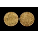 Queen Victoria Young Head - Shield Back 22ct Gold Full Sovereign - Date 1863.